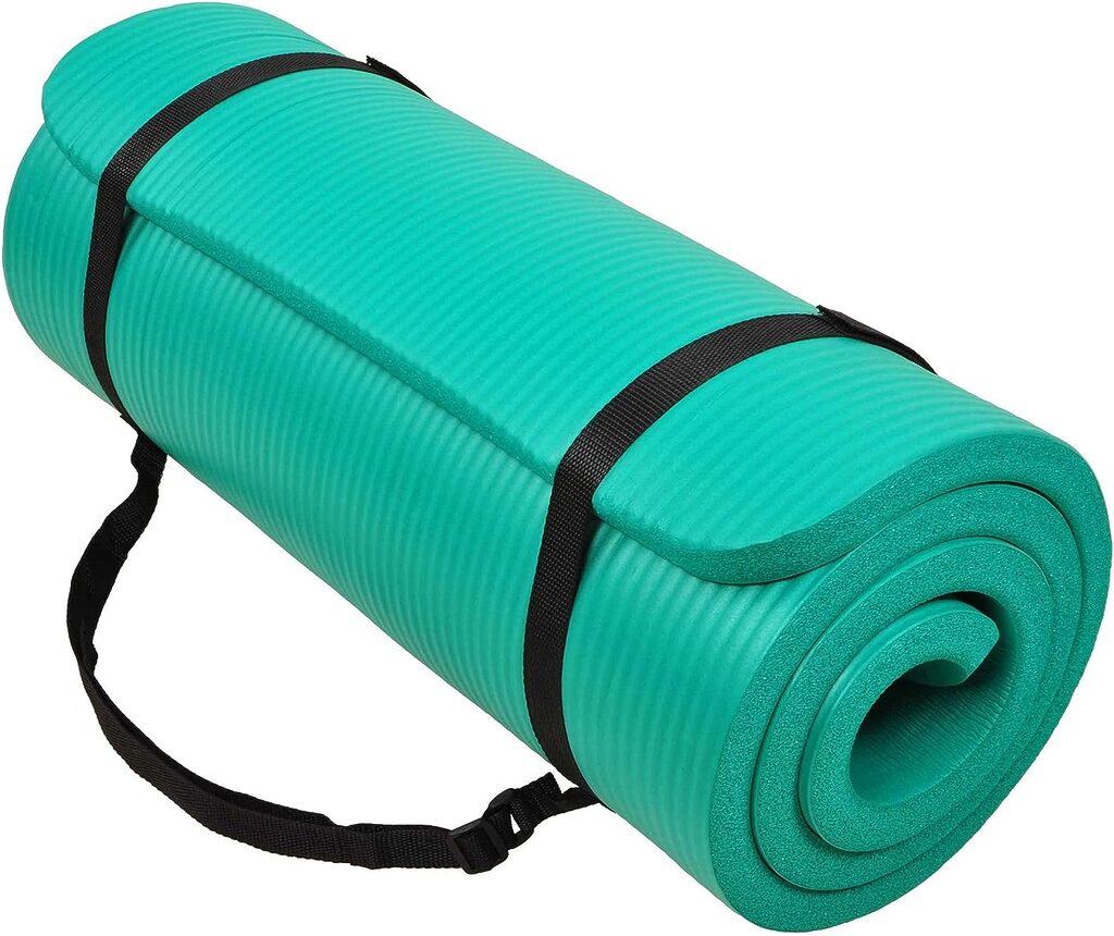 BalanceFrom All Purpose 1-Inch Extra Thick High Density Anti-Tear Exercise Yoga Mat with Carrying Strap, Optional Yoga Blocks and Knee Pad