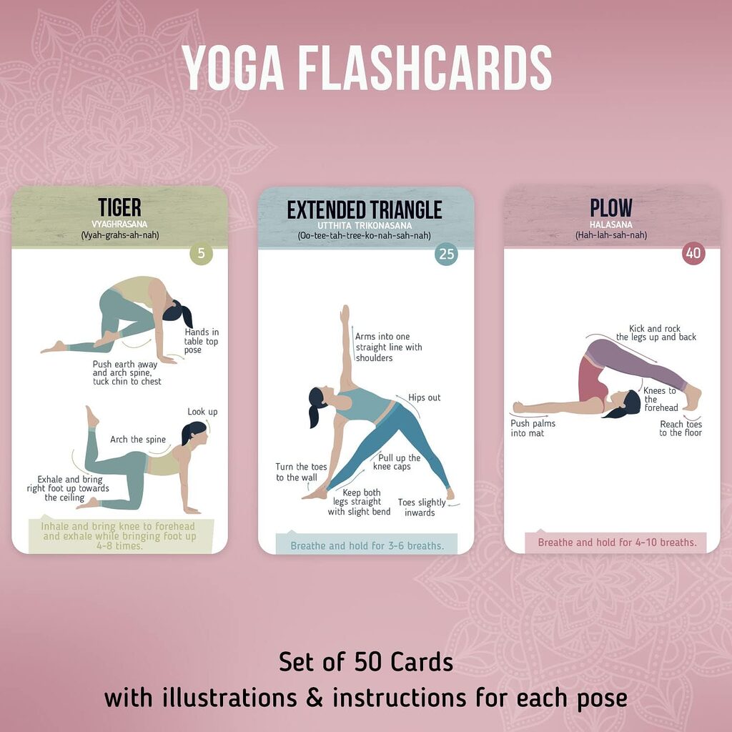 merka Yoga Cards Workout Cards Yoga Poses Poster Yoga Stuff Set of 50 Flash Cards Positions and Exercises Made for Women for Beginners Starters or Master