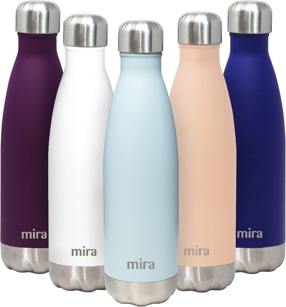 MIRA 17 Oz Stainless Steel Vacuum Insulated Water Bottle - Double Walled Cola Shape Thermos - 24 Hours Cold, 12 Hours Hot - Reusable Metal Water Bottle - Leak-Proof Sports Flask - Pearl Blue