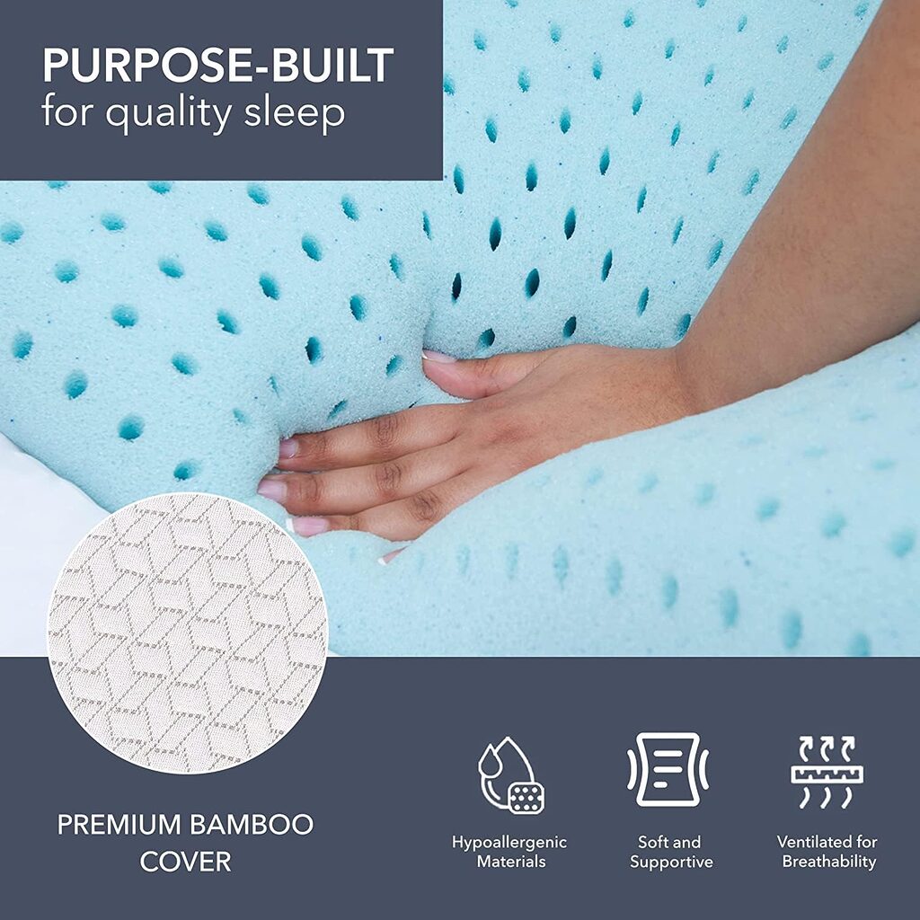 Vaverto Gel Memory Foam Pillow -Standard Size - Ventilated, Premium Bed Pillows with Washable and Bamboo Pillow Cover, Cooling, Contoured Support, Orthopedic Sleeping, Side and Back Sleepers