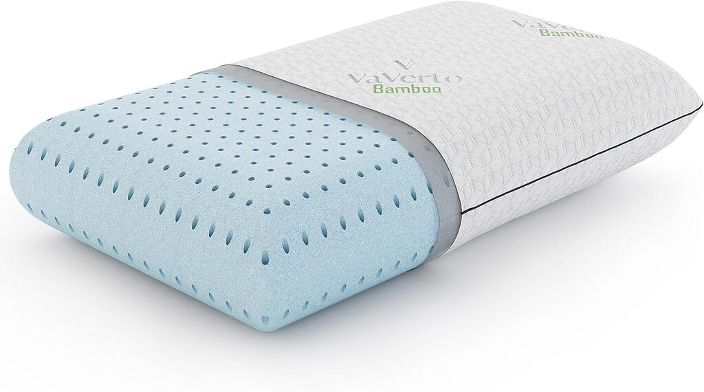 Vaverto Gel Memory Foam Pillow -Standard Size - Ventilated, Premium Bed Pillows with Washable and Bamboo Pillow Cover, Cooling, Contoured Support, Orthopedic Sleeping, Side and Back Sleepers